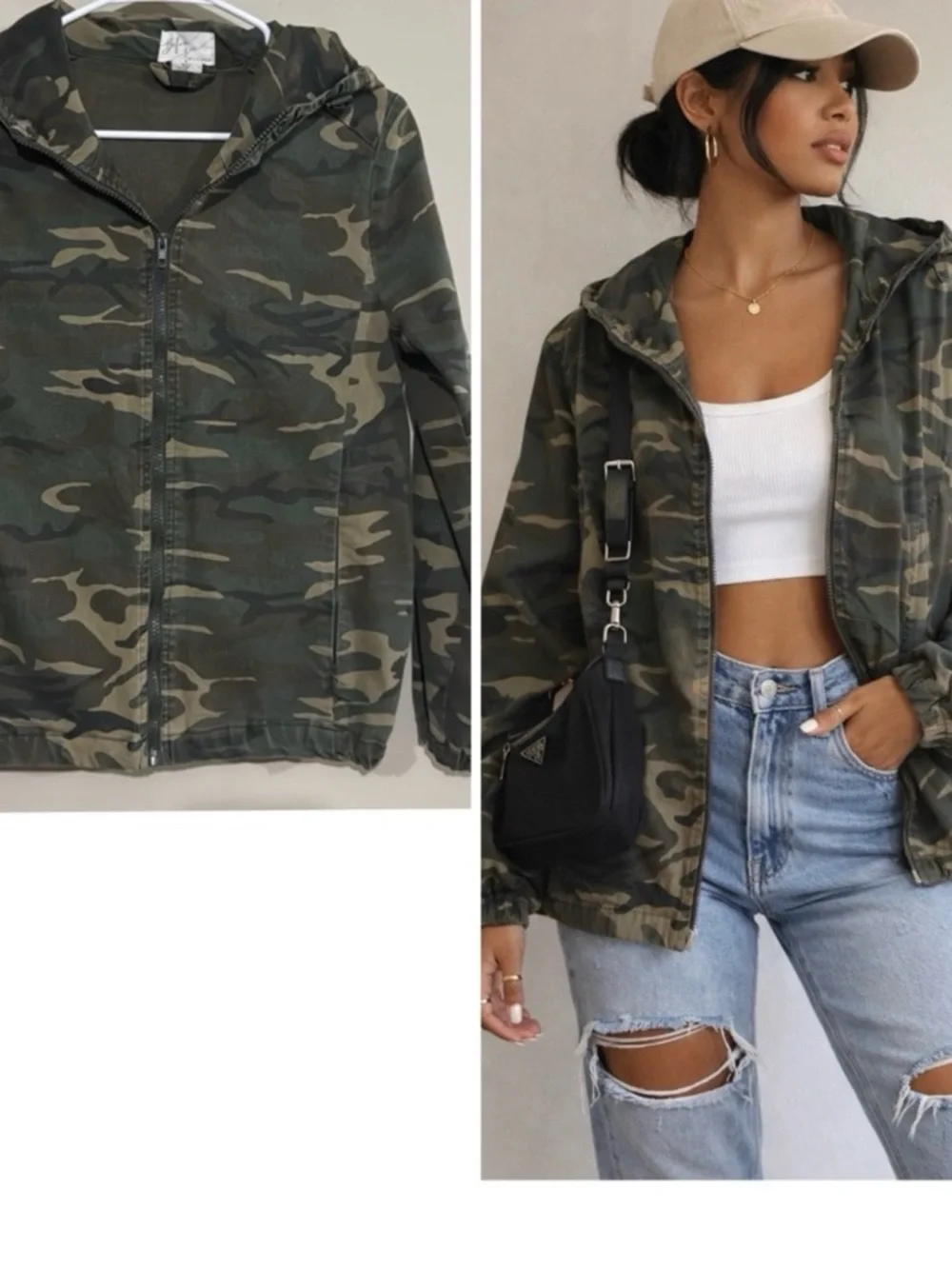 Before You Utility lightweight Camo Hooded Zip-Up Jacket Women's Small Timeless